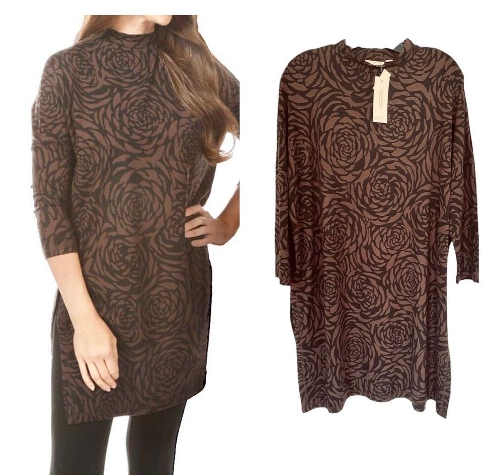 Masai Copenhagen Floral 3/4 Sleeve Mock Neck Tunic Sz L